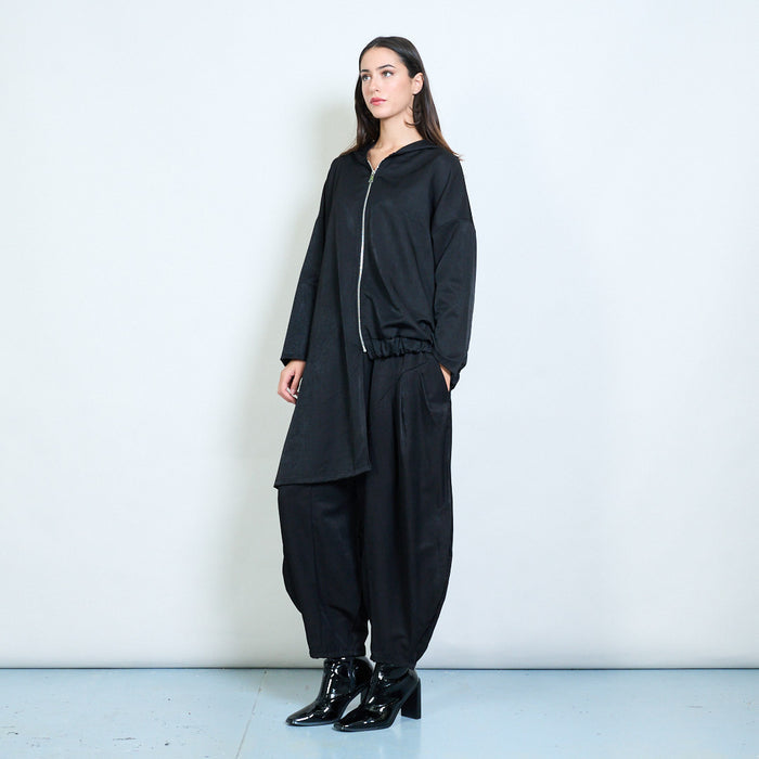 Asymmetric zip-up hooded drape jacket wholesale