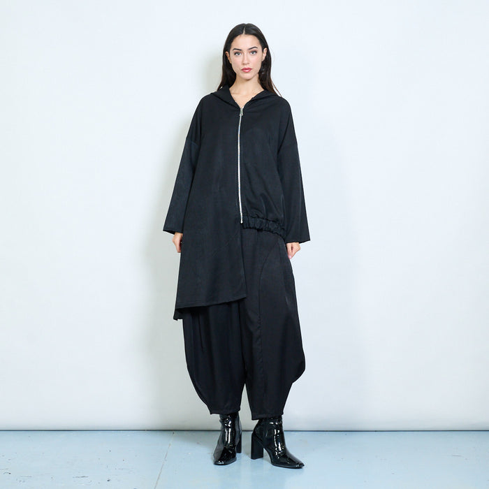 Asymmetric zip-up hooded drape jacket wholesale