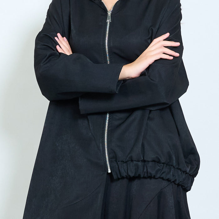 Asymmetric zip-up hooded drape jacket wholesale