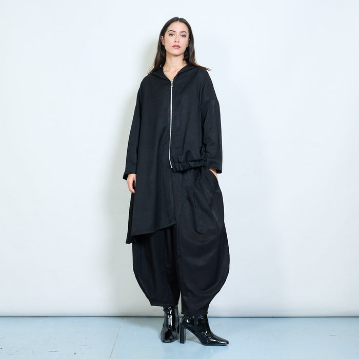 Asymmetric zip-up hooded drape jacket wholesale