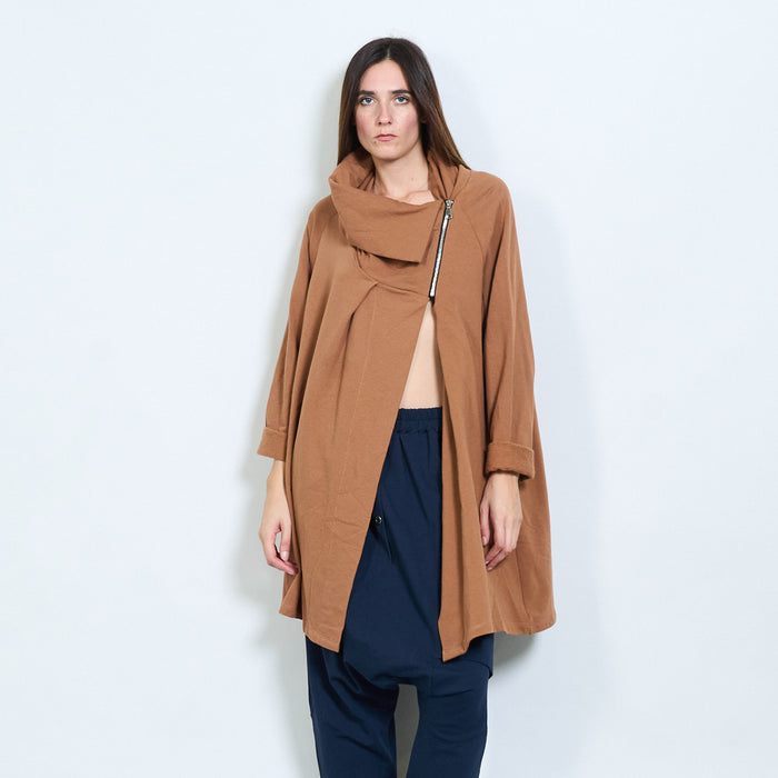 Asymmetrical zip-front draped longline jacket wholesale