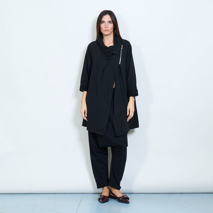 Asymmetrical zip-front draped longline jacket wholesale