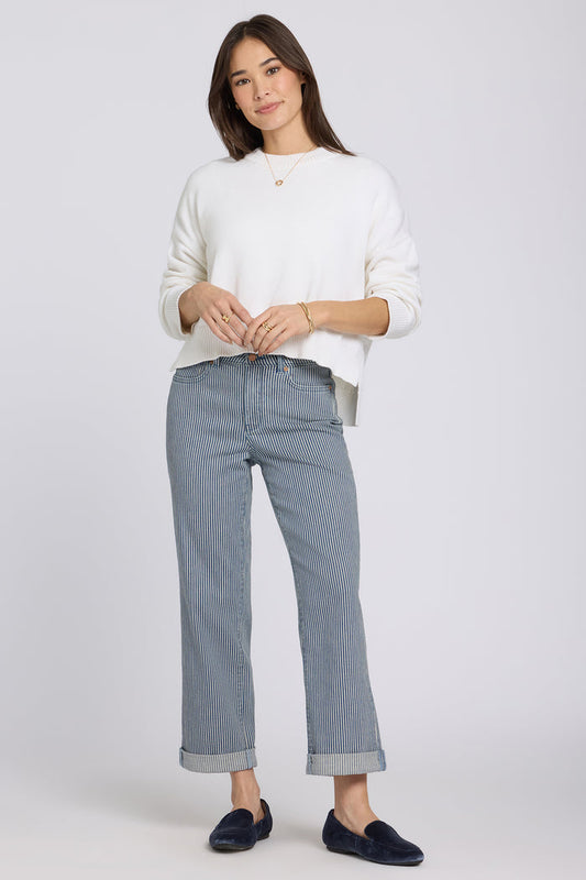 Bailey Relaxed Straight Crop Jeans In Petite - Malaga Stripe