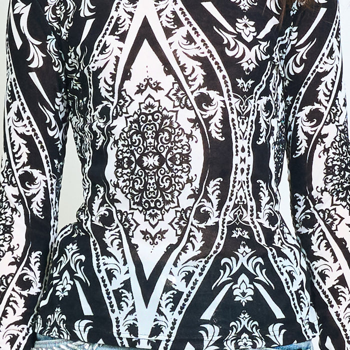 Baroque print sheer blouse wholesale