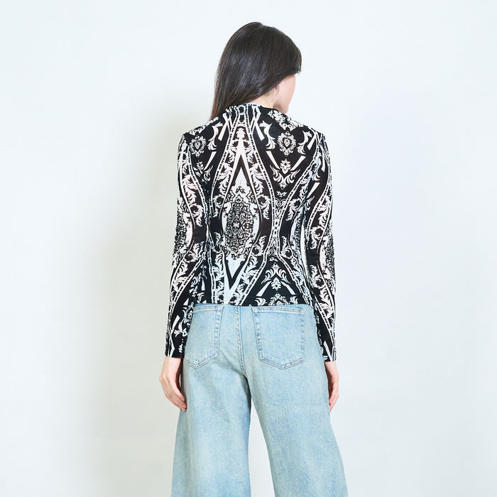 Baroque print sheer blouse wholesale
