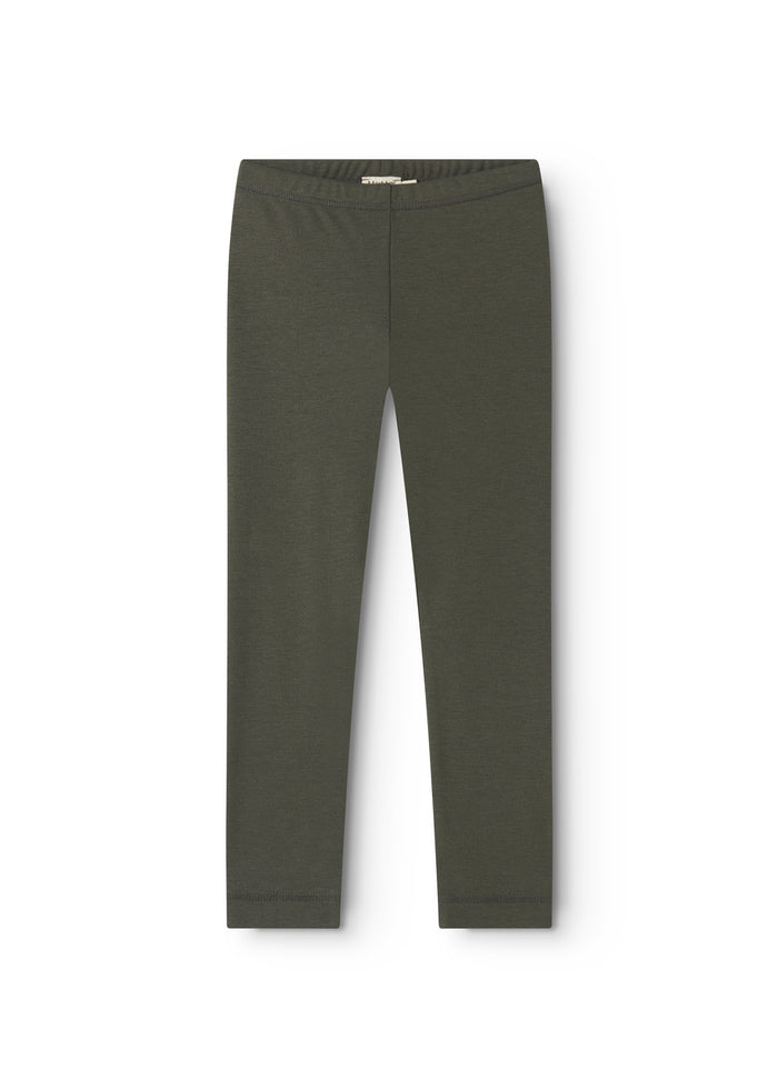 Mørkegrønne børneleggings, bag- eller sidevisning med elastisk linning