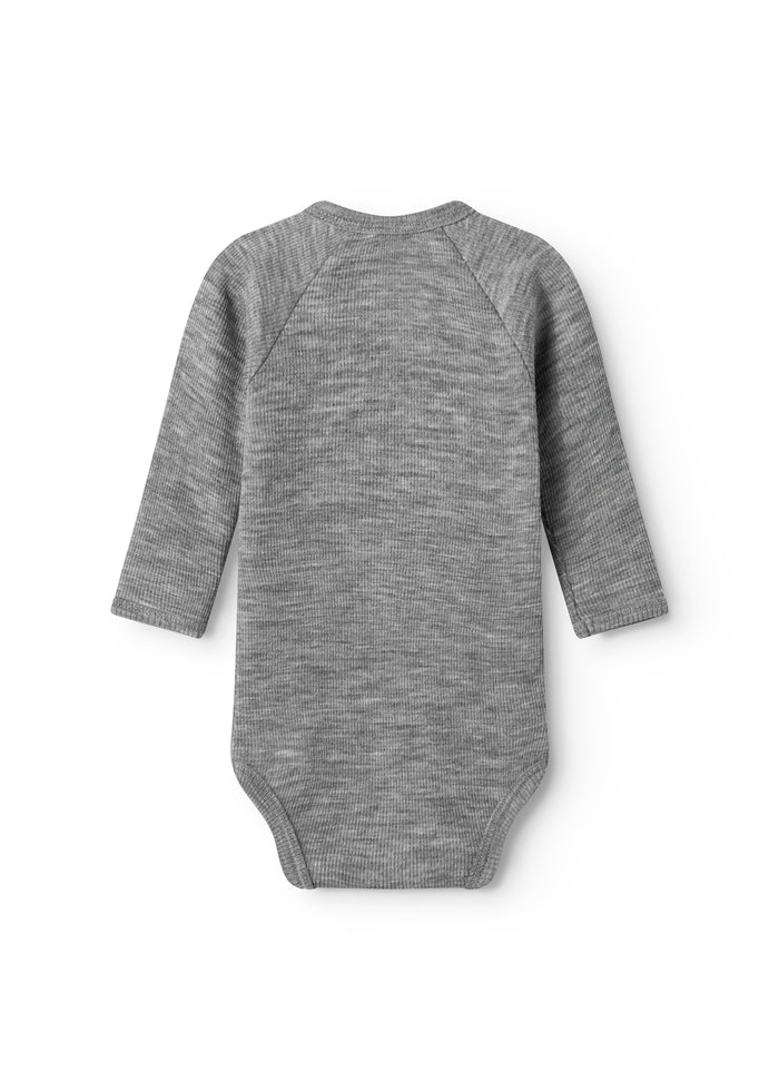 Uld rib bodystocking i grå melange med lange ærmer og rund hals