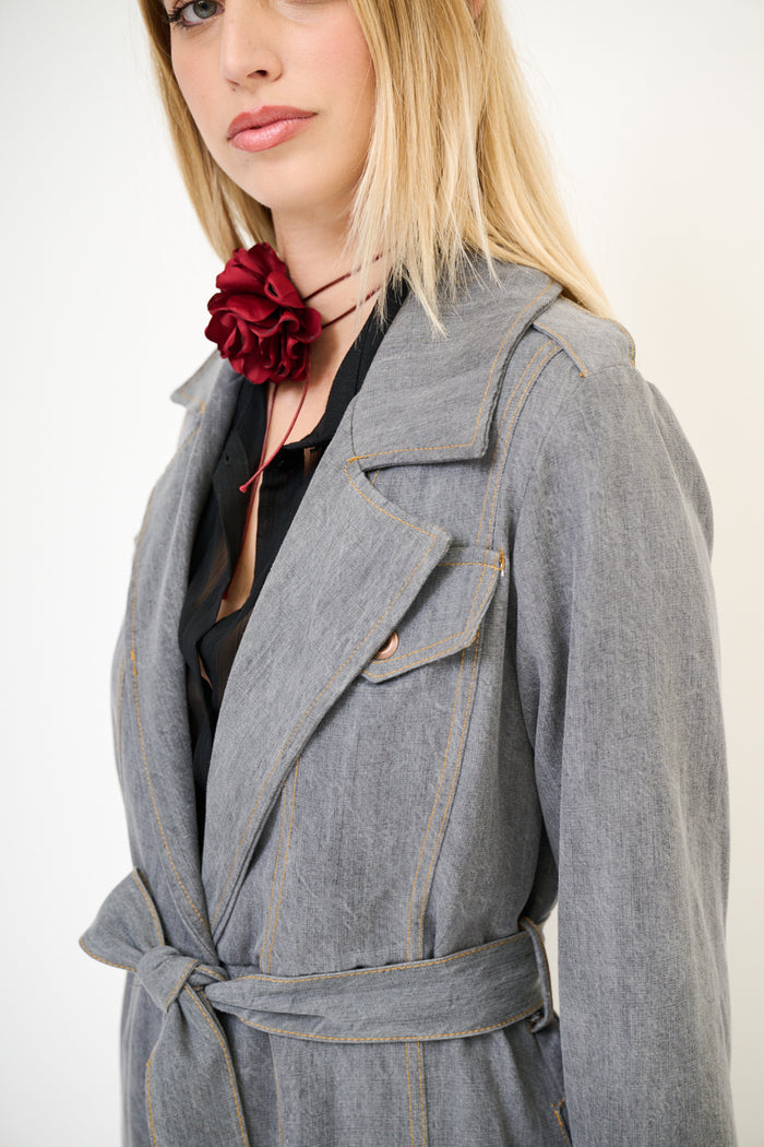 Belted button-down trench midi dress with lapel collar wholesale