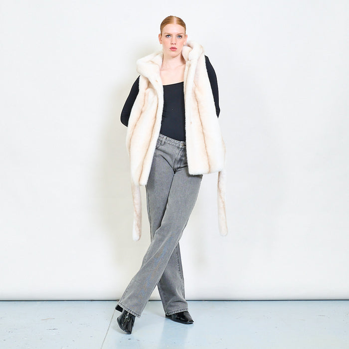 Belted sleeveless eco fur coat with hoodie wholesale