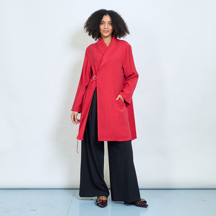 Belted wrap front longline coat wholesale