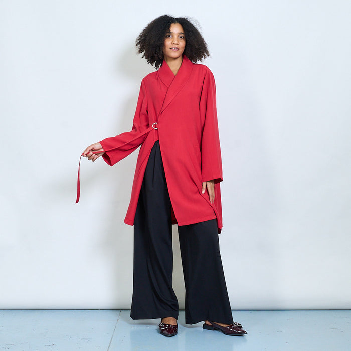 Belted wrap front longline coat wholesale