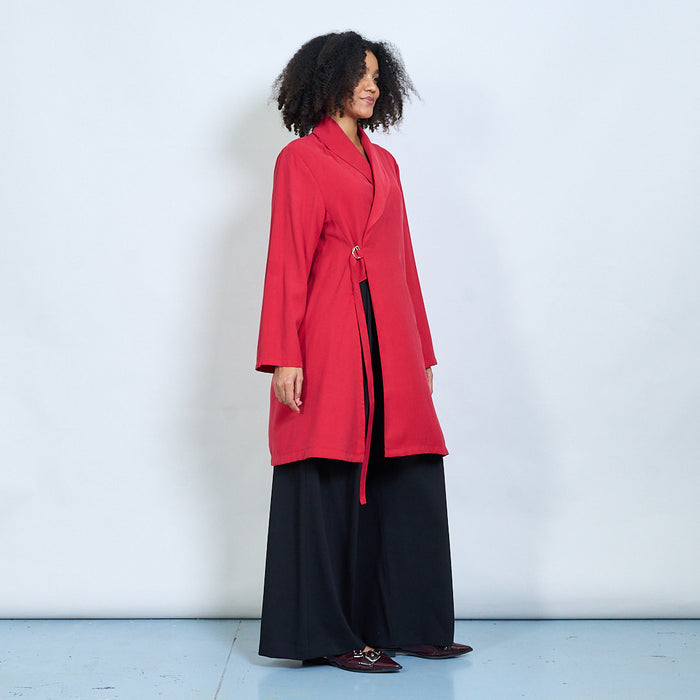 Belted wrap front longline coat wholesale