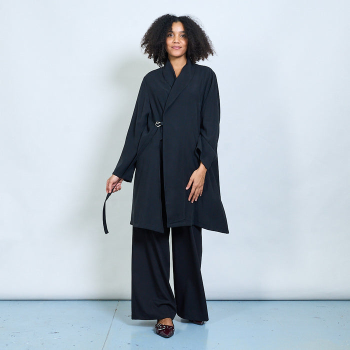 Belted wrap front longline coat wholesale