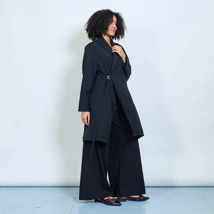 Belted wrap front longline coat wholesale