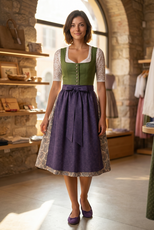 Berwin Long Dirndl 2pcs. 75cm 'Astrid' olive