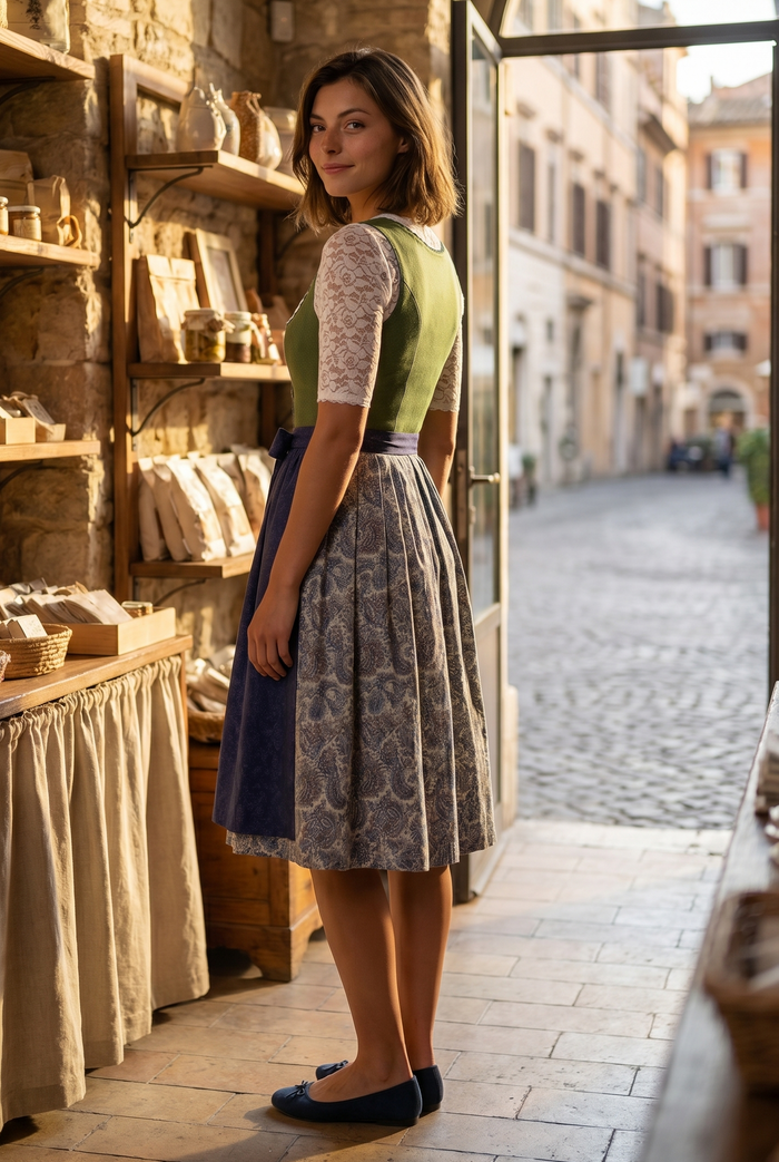 Berwin Long Dirndl 2pcs. 75cm 'Astrid' olive