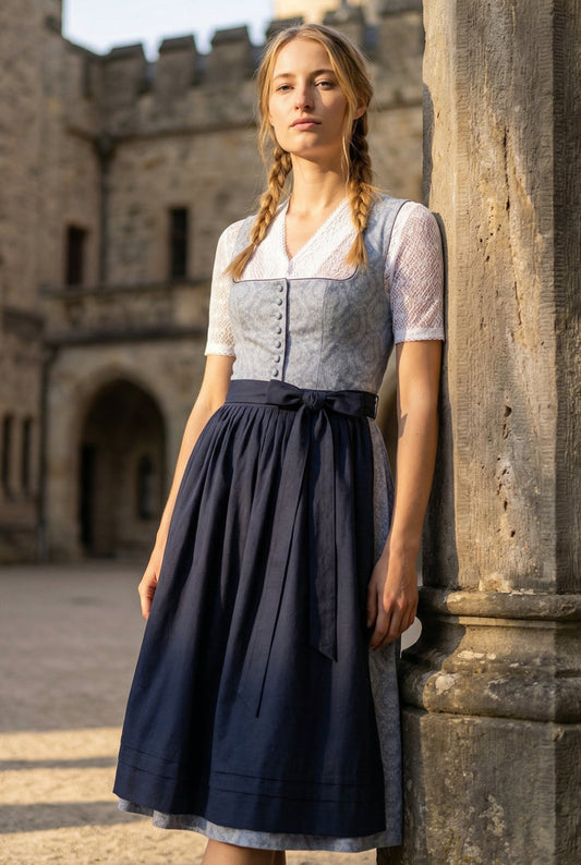 Berwin Long Dirndl 2pcs. 75cm "Christa" blue