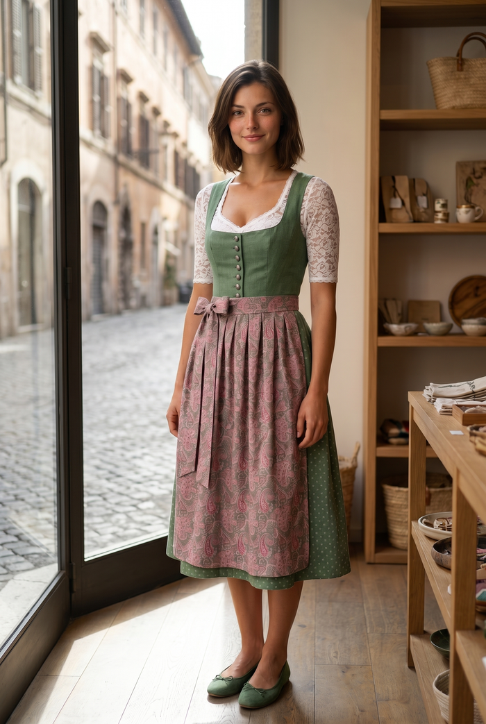 Berwin Long Dirndl 2pcs. 75cm 'Greta' sage