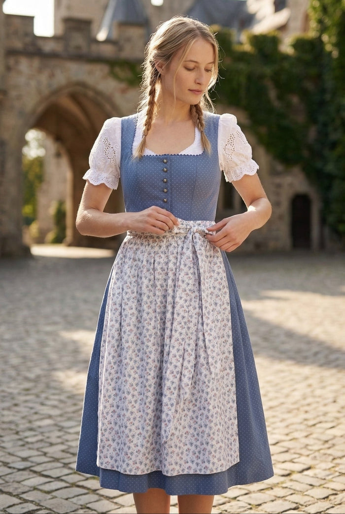 Berwin Long Dirndl 2pcs. 75cm "Wendy" blue