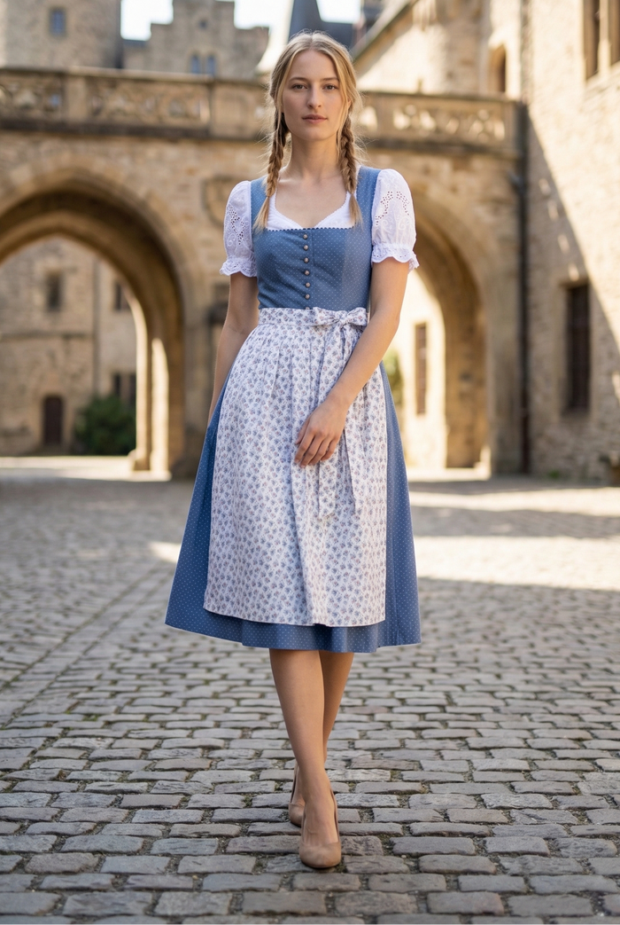 Berwin Long Dirndl 2pcs. 75cm "Wendy" blue