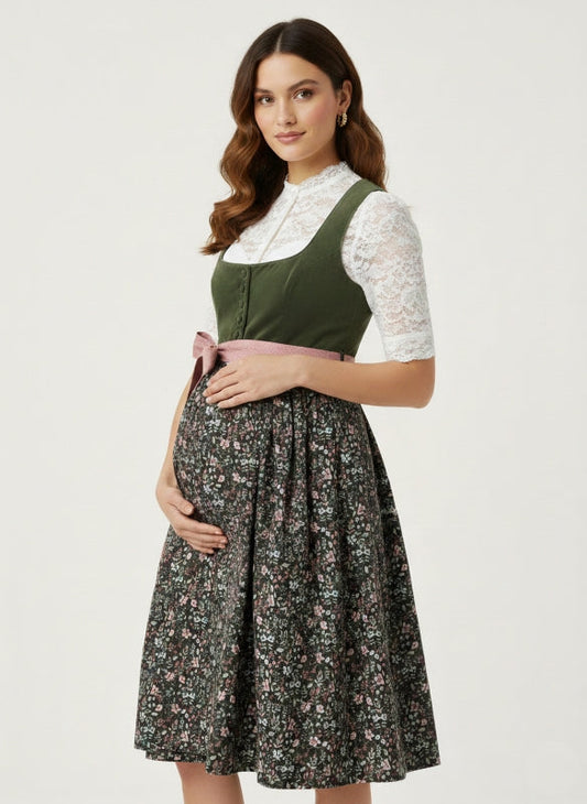 Berwin Maternity Dirndl — Olive Corduroy & Floral