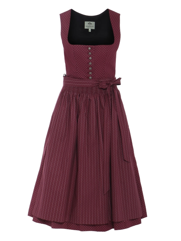 Berwin "Theresa" Dirndl in Dark Red — 75 cm (with Striped Apron)
