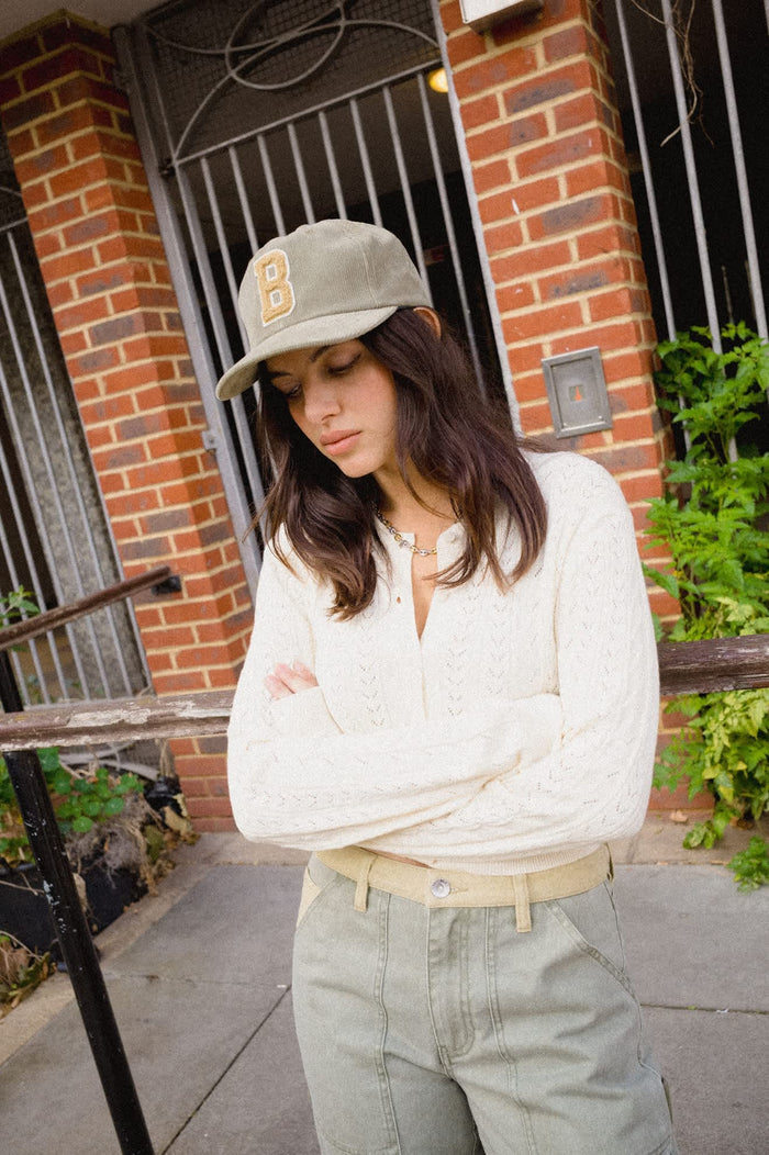 Unisex Big B Adjustable Hat in the color Dark Olive Corduroy - Women's Lifestyle image