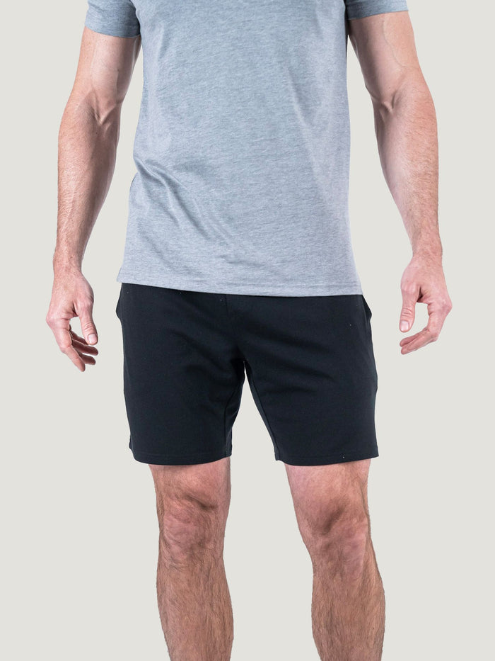 Matt is 6'1, 195LBS and wears a size M # Black Day Off Short 2-Pack | Studio size Medium, Front view | Fresh Clean Threads