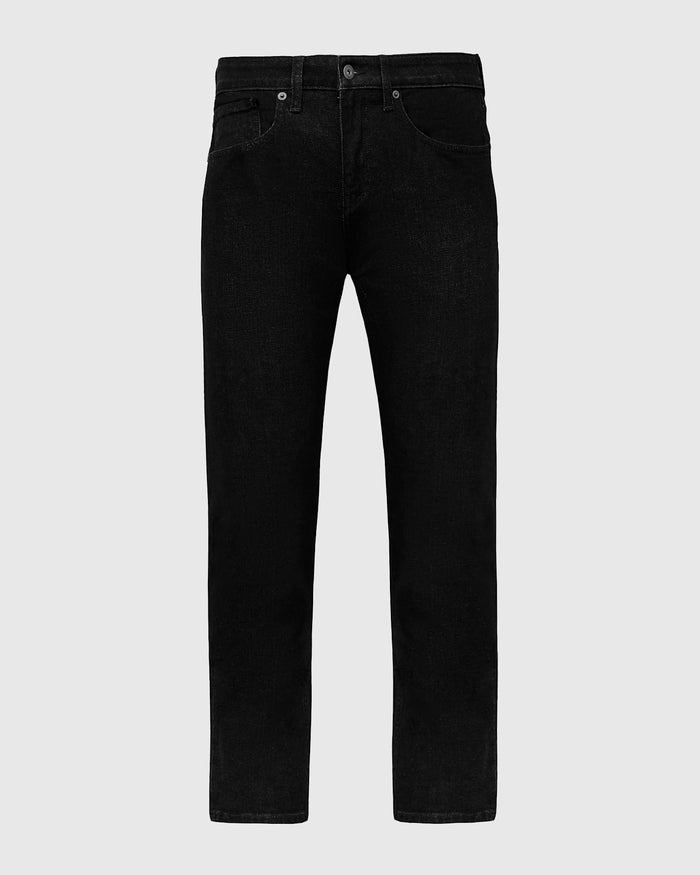 Black Wash Straight Authentic Denim Jeans with classic five-pocket design.