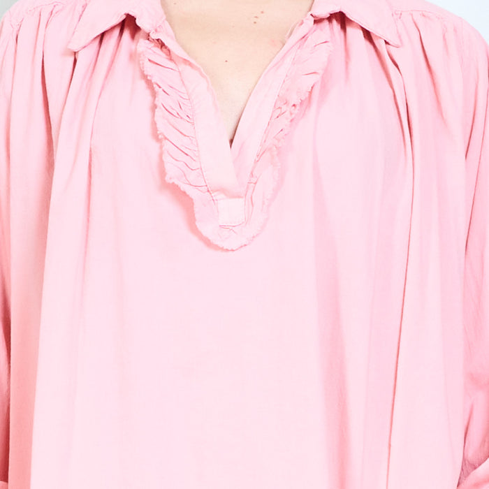 Blouse with ruffled placket and classic collar wholesale