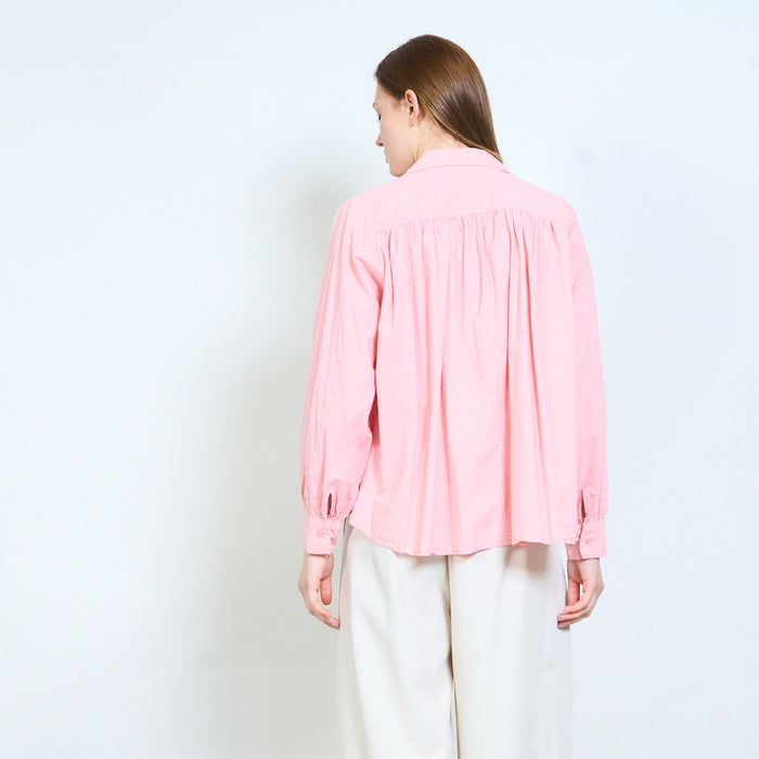 Blouse with ruffled placket and classic collar wholesale