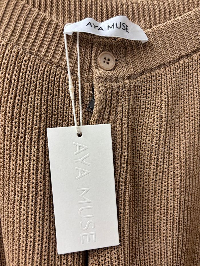 BNWT AYA MUST Knitted Trousers (XS) Brown Straight Wide-Leg UK 6 8 EU 34 36