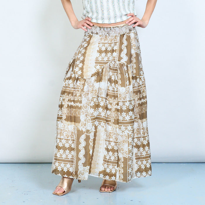 Bohemian patchwork floral midi skirt wholesale