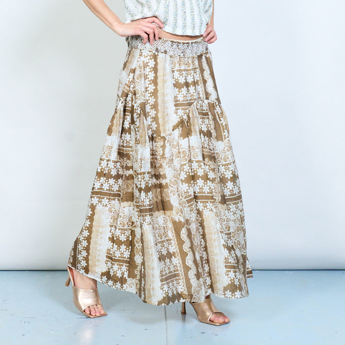 Bohemian patchwork floral midi skirt wholesale