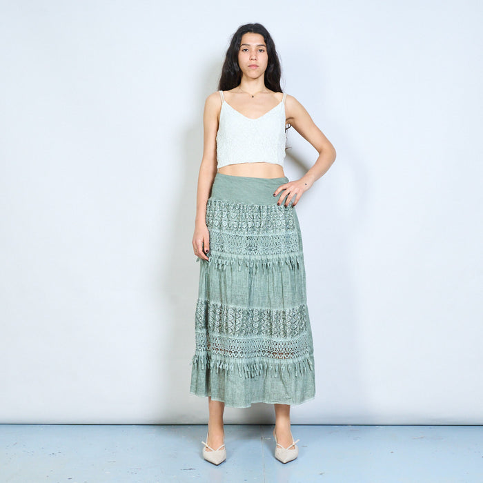 Boho lace panel tassel belt midi skirt wholesale