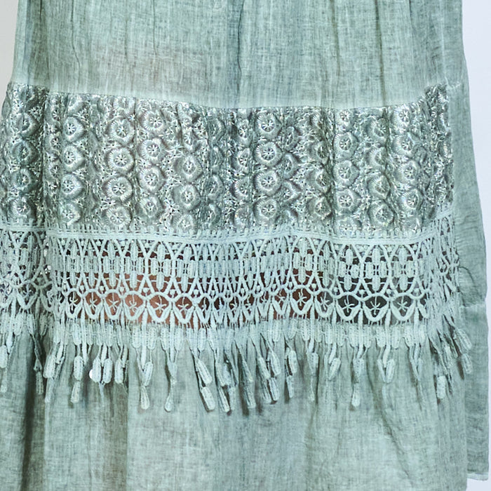 Boho lace panel tassel belt midi skirt wholesale