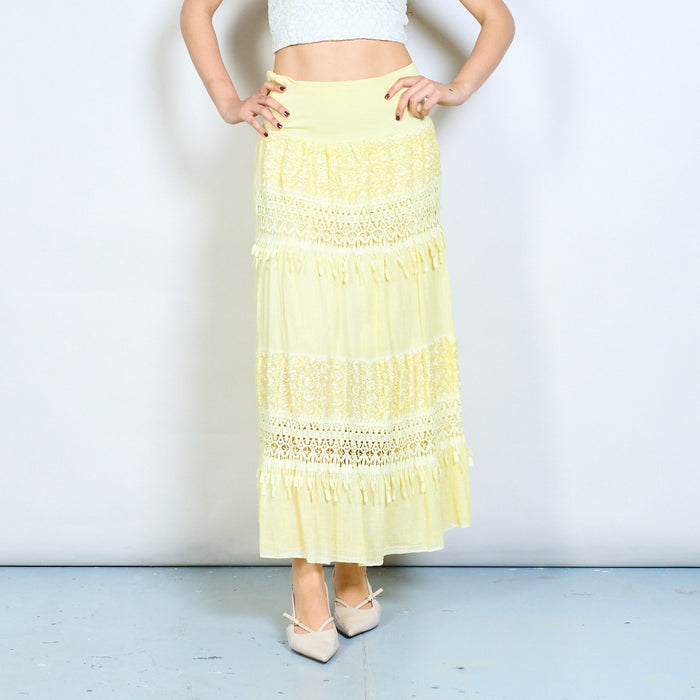 Boho lace panel tassel belt midi skirt wholesale
