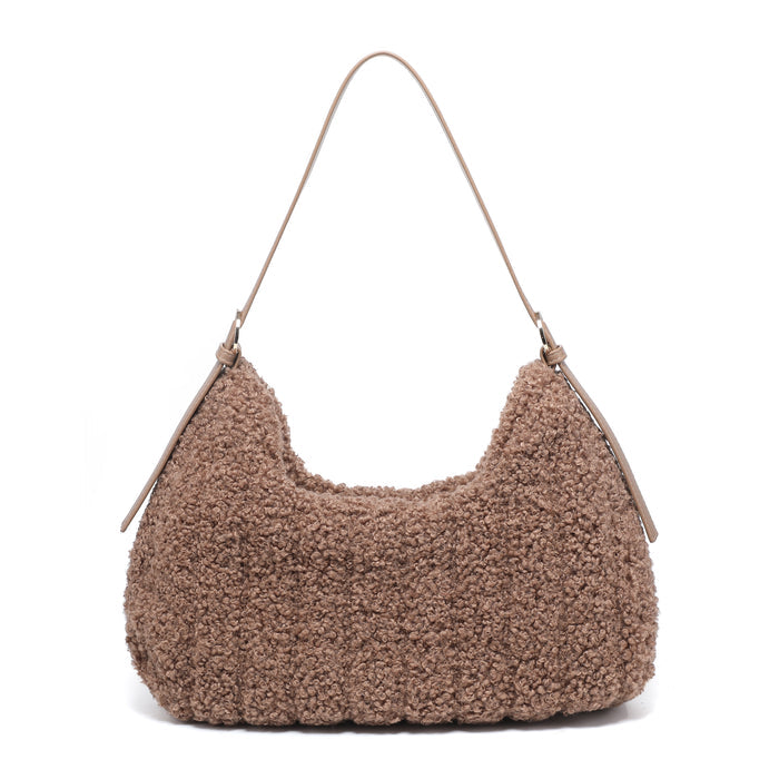 Boucle crescent hobo shoulder bag with minimalist strap wholesale
