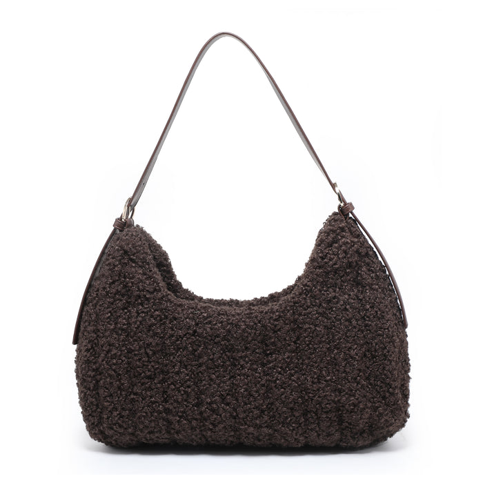 Boucle crescent hobo shoulder bag with minimalist strap wholesale