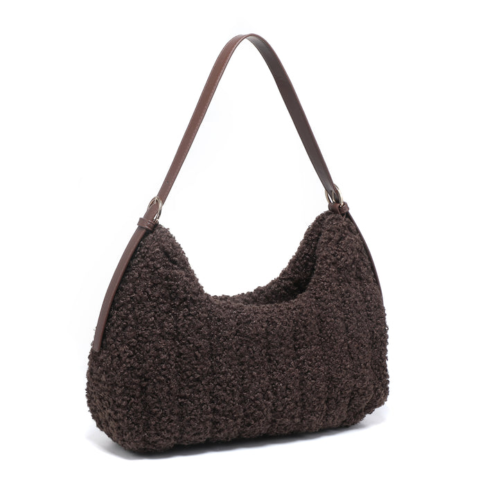 Boucle crescent hobo shoulder bag with minimalist strap wholesale