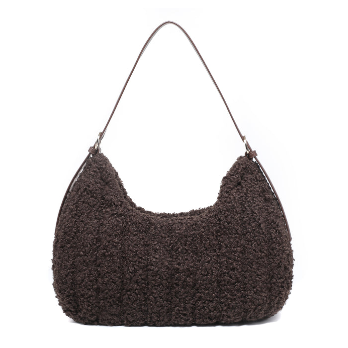 Boucle crescent hobo shoulder bag with minimalist strap wholesale
