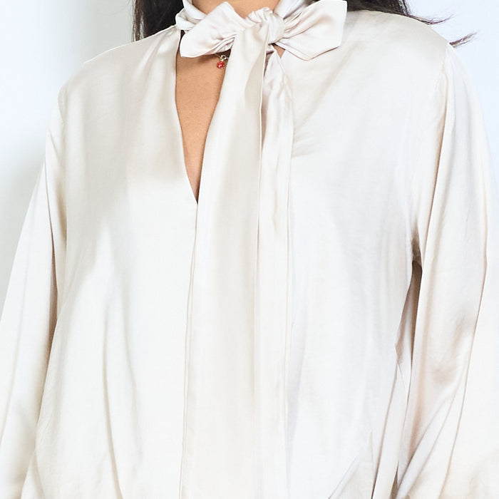 Bow tie neckline flowy long sleeve blouse wholesale
