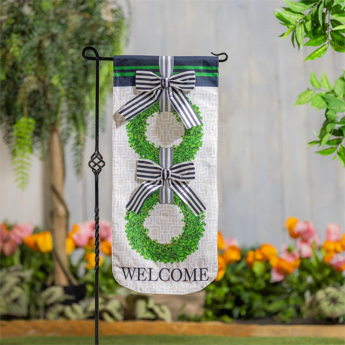 Boxwood Wreaths Welcome Garden Flag