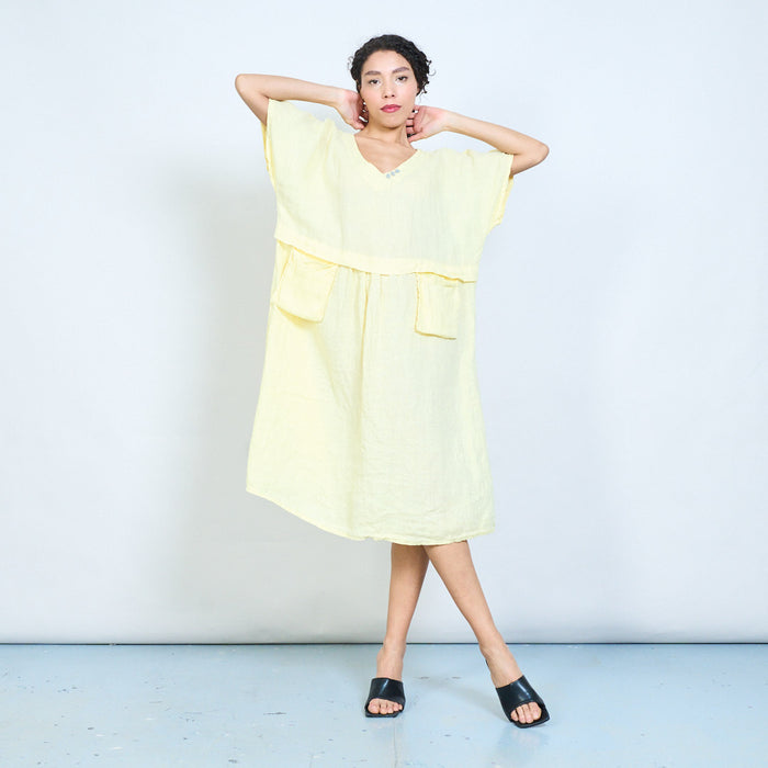 Breathable linen short sleeve pocket maxi dress wholesale