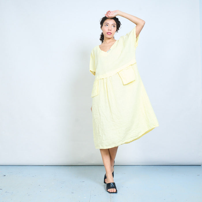 Breathable linen short sleeve pocket maxi dress wholesale