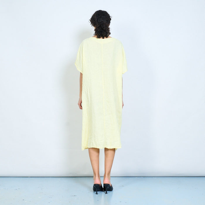 Breathable linen short sleeve pocket maxi dress wholesale