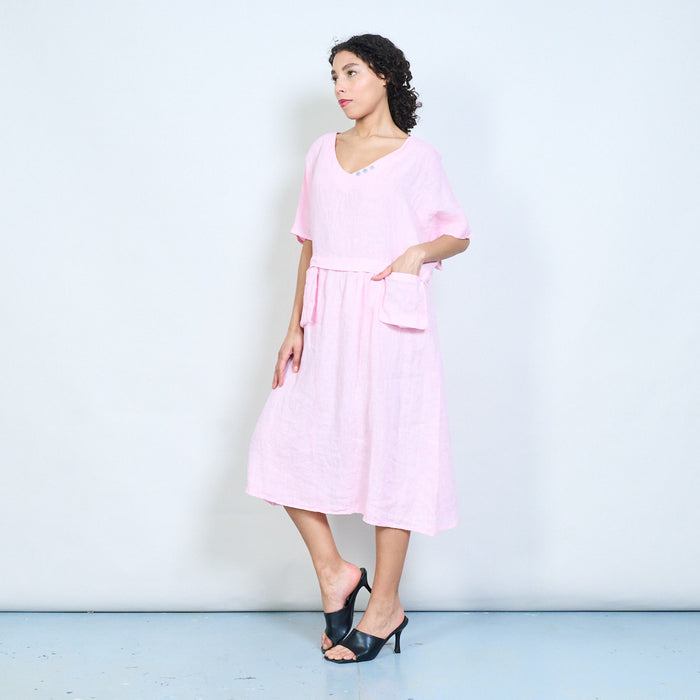 Breathable linen short sleeve pocket maxi dress wholesale