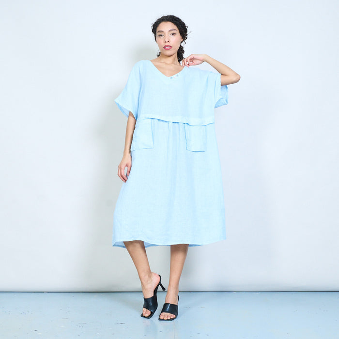 Breathable linen short sleeve pocket maxi dress wholesale