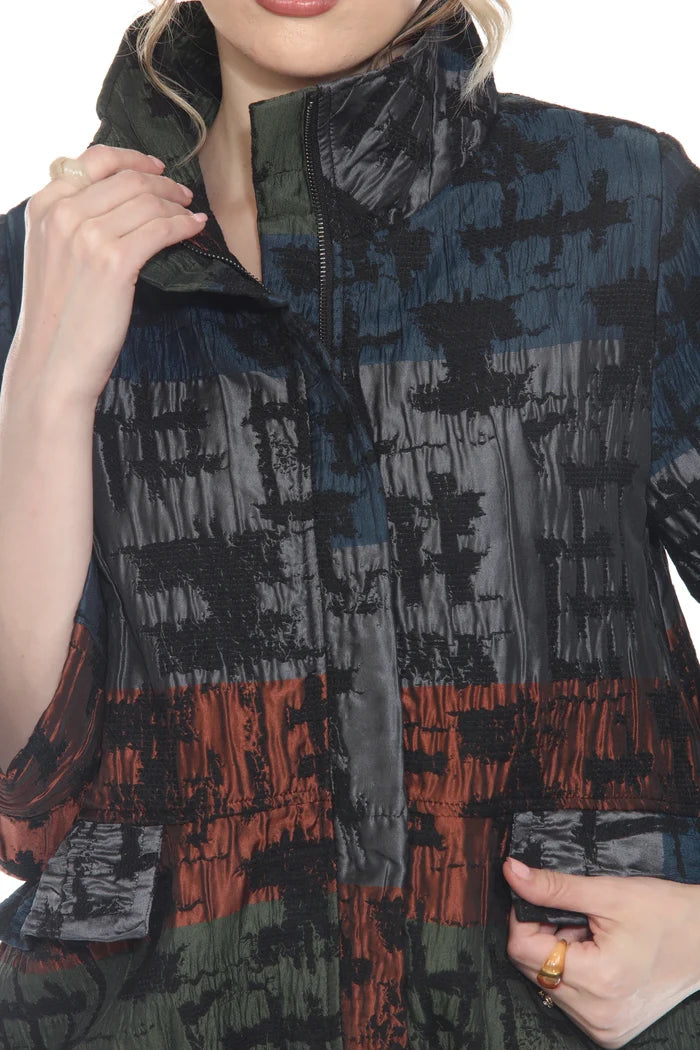 Brushstroke Print Bubble-Hem Jacket - 4069