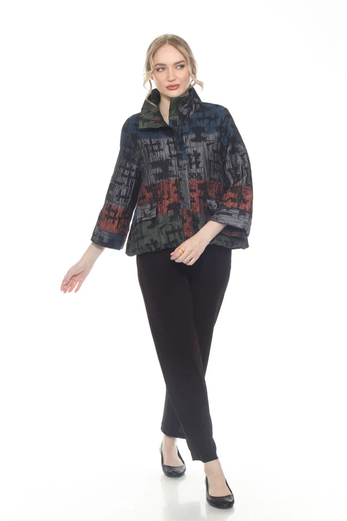Brushstroke Print Bubble-Hem Jacket - 4069